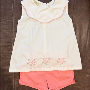 White 3T Top with Flowers & Pink Shorts
